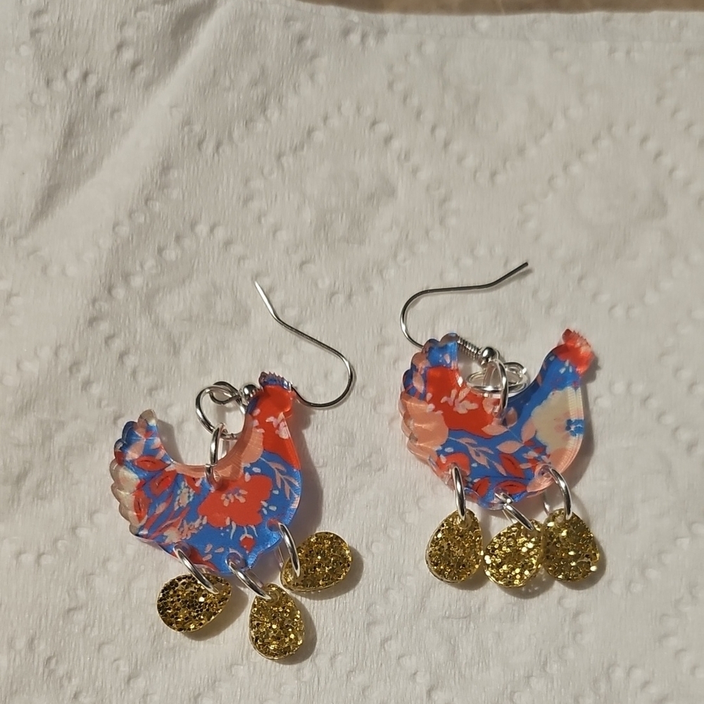 Colorful Rooster Earrings with Gold Accents